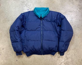 Vintage Columbia Quilted Goose Down Puffer Reversible Color Block