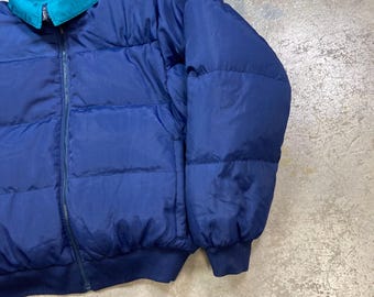 Vintage Columbia Quilted Goose Down Puffer Reversible Color Block