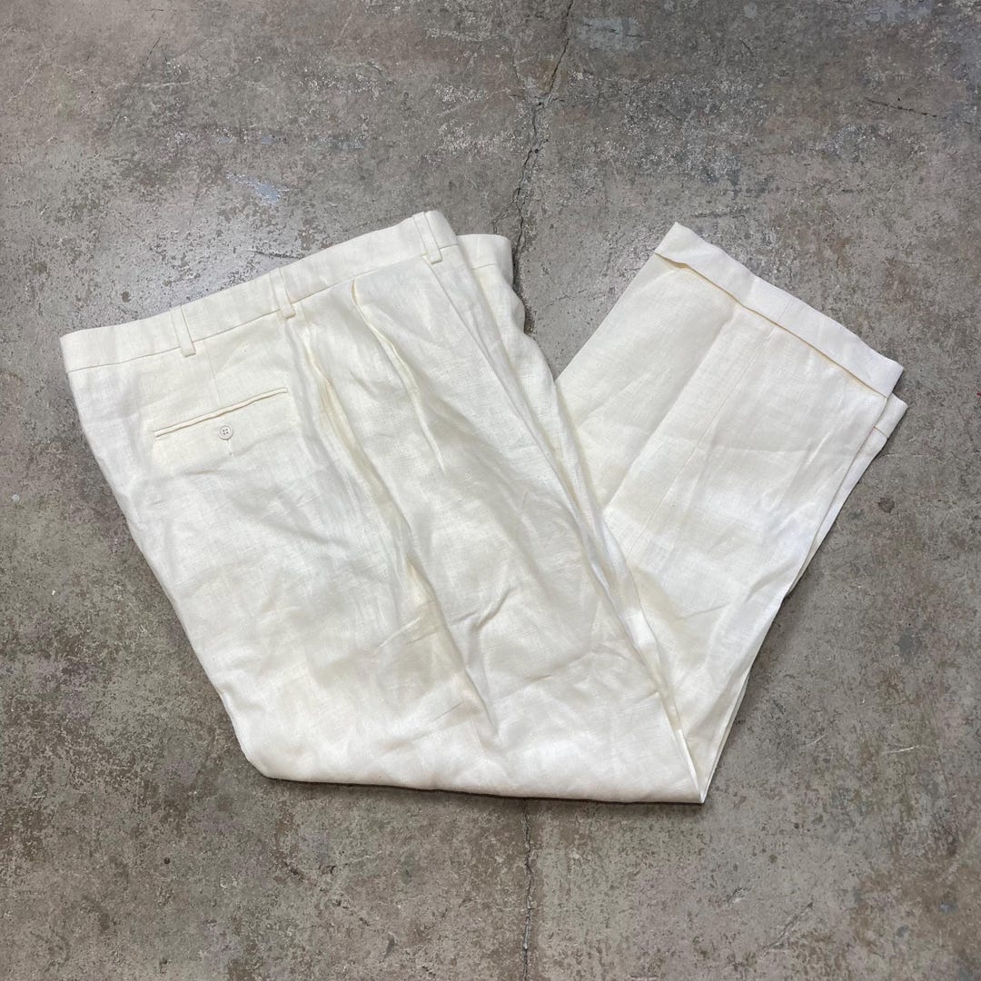 Deadstock Vintage Polo Ralph Lauren Calça de linho branco marfim