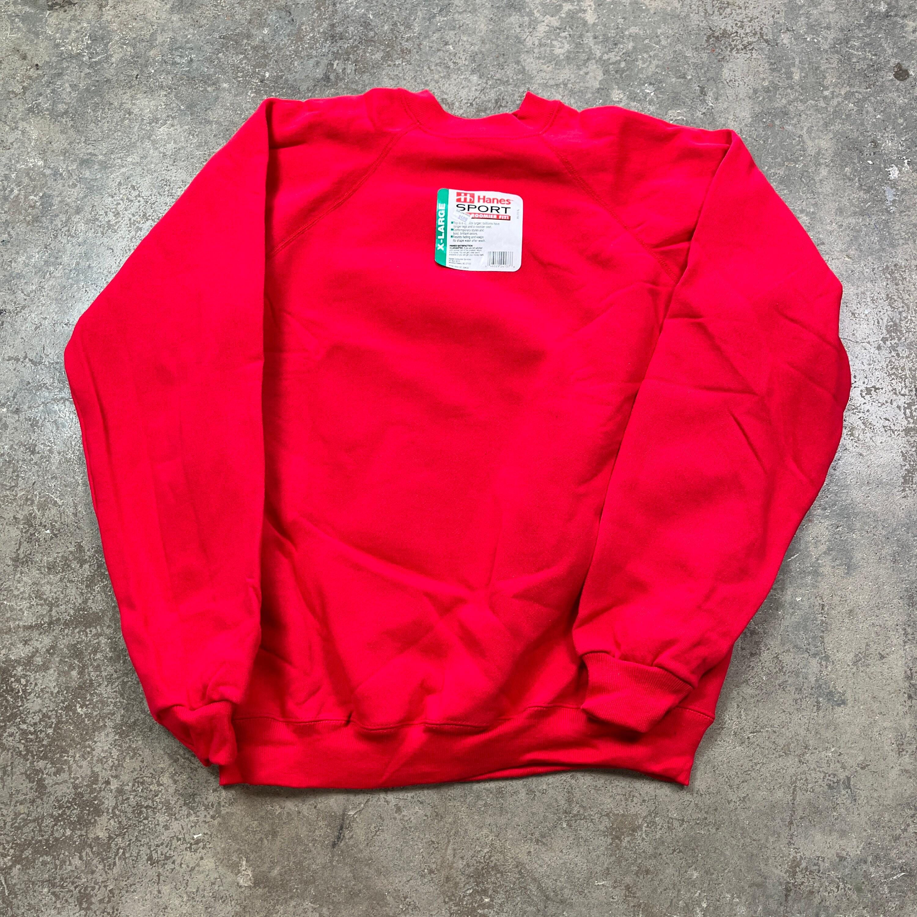 Deadstock Vintage 1990s Hanes Sport Made in USA Red Raglan
