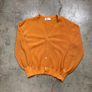 Vintage 1960s Saks Orange Alpaca Knit Cardigan Sweater Made in