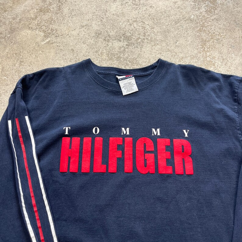 Tommy Lettering Vintage 1990s Tommy Hilfiger Logo Crew Long Sleeve Shirt Sz XL - Etsy