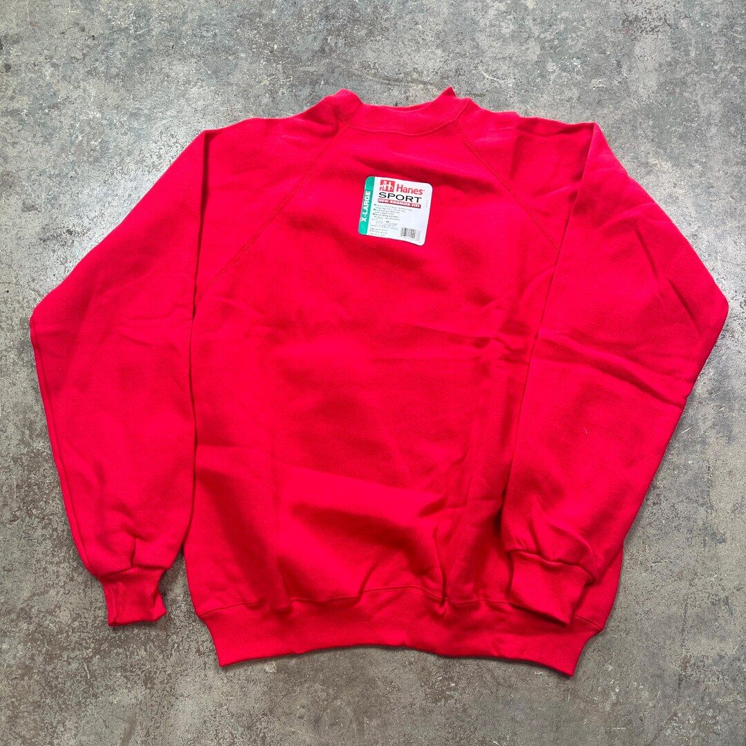 Deadstock Vintage 1990s Hanes Sport Made in USA Red Raglan