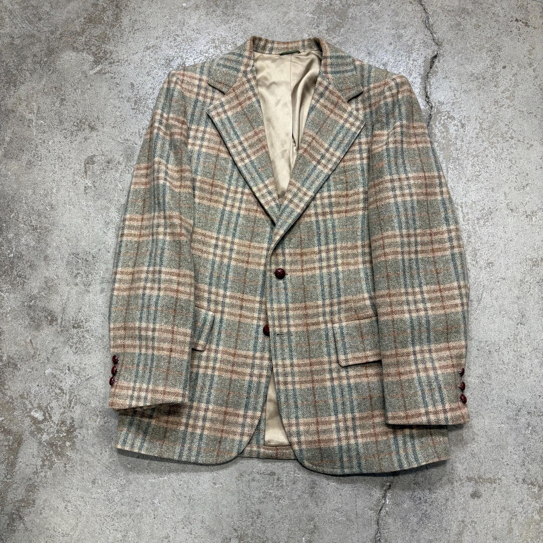 Small 1970s Brown Wool Coat Green Tweed Mod Military Inspired main image 1