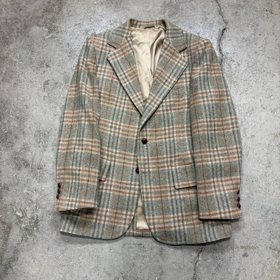 Vintage 1970er Jahre grün braun karierter Tweed Sport Mantel