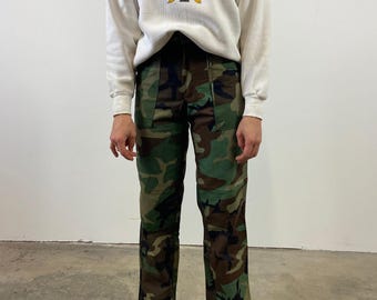 Deadstock Vintage 1980s Woodland Camo 50/50 Fatigue Cargo Pants Made in USA Multiple Sizes Waist 25 26 27 29 30 31 Available