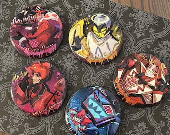 Pin's holographique Hazbin Hotel Alastor Vox Lucifer Adam Valentino Cadeau fait par un fan