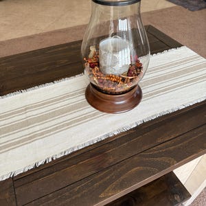 Antique White Stripe Dove Grey Table Runner – 12x72 Inch, Farmhouse Table Decor, Water-Resistant Dining Accent