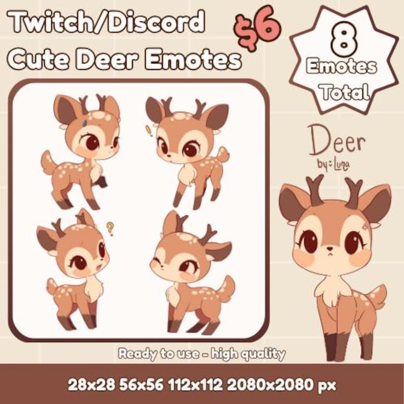 Cute Deer Emotes Pack, Kawaii Emoji Set (digital Download PNG) - Etsy