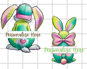Easter Brushstroke PNG, Happy Easter PNG, Personalized Kid Name Easter Bunnies, Boy Girl Easter PNG, Coquette Bow, Easter Bunny png