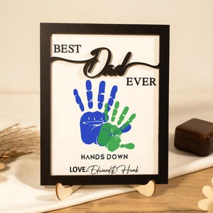 Hands Down Best Dad Ever, Personalized DIY Handprint Sign, Father&#39;s Day Gift Gifts from Kids, Engraved Wooden Sign, Handmade Birthady Gift