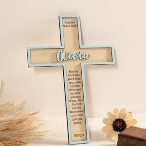 Personalized Cross for Baptism Communion Confirmation,Wooden Cross with Name,Baby Shower Gift,Dedication Christening Gift,Nursery Decor