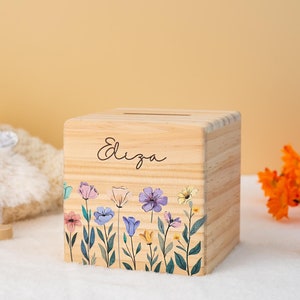 Alcancía personalizada con nombre, alcancía con forma de flor para niños, alcancía de cumpleaños personalizada, regalos de Pascua para bebés, decoración de guardería, regalo para niñas
