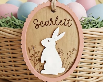 Personalized Easter Basket Tag, Bunny Goose Name Tag, Easter Decor, Grandkids Basket Name Tag, Kids Easter Gift Tag, Boys Girls Spring Decor