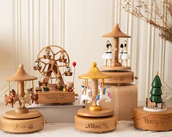 Personalized Wooden Train Music Box, Engraved Name Music Box, Keepsake Gift for Kids, Ballerina Music Box, Baby Shower Gift, Newborn Gift