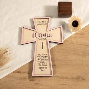 Personalized Wooden Baptism Cross, First Holy Communion Cross, Baby Shower Gift, Christening Dedication Gift, Gifts for Girls, Nursery Decor