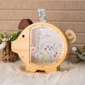 Personalized Wildflower Piggy Bank, Custom Name Wooden Money Box, Baby Girl Keepsake Gifts, Birthday Gift, Baby Shower Gift, Nursery Decor