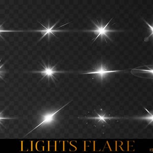 Light Flares PNG Set, Transparente Leuchteffekte, Starburst & Lens Flare Overlay, Digitale Overlays für Fotos und Design