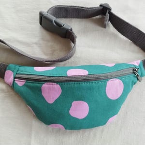 Kids Crossbody Bag, Kinder Bauchtasche, Mini Hipbag, Mini Hüfttasche Petrol & Rosa, Grau