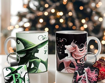 Wicked Mug Gift Box with matching Keychain, Elphaba & Glinda