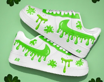 Zapatillas Af1 personalizadas con dibujos de goteo verde, zapatillas Af1 con trébol pintado a mano, regalo para el Día de San Patricio