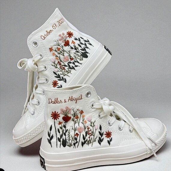 Matching Converse Couple Shoes Custom Embroidered Wedding Converse