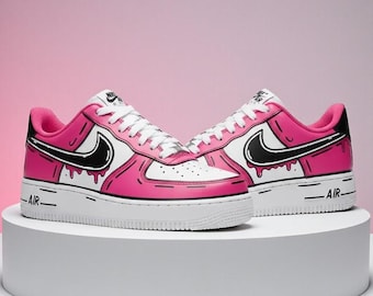 Custom Pink Drip Cartoon AF1 Custom Sneakers, Pink Cartoon Sneakers, Custom Comic Shoes, Gift IDea