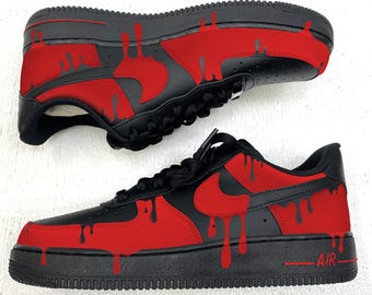 Black Red Drip Air Force 1 – Custom Hand Painted Sneakers, AF1 Custom Shoes for Men & Women, Personalized Drip Art Sneakers