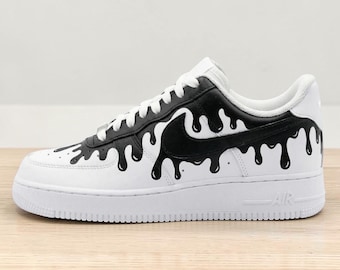 Custom Black White AF1 Sneakers, Hand Painted Drip AF1 Shoes, Drip Effect Shoes, Hand Painted Streetwear, Gift for Him Her