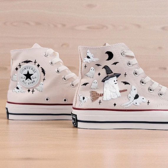 Halloween Embroidered Ghost Shoes, Witch Converse High Top
