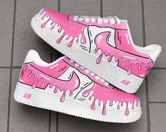 Custom Pink Drip Cartoon Af1 Sneakers, Hand Painted Pink Af1 Sneakers, Custom Comic Shoes, Gift IDea