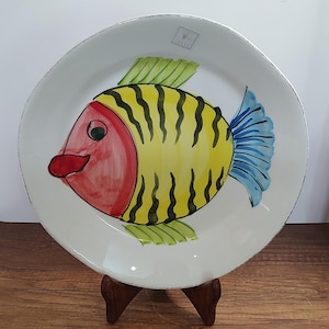 Vintage La Ceramica 11" Colorful Hand Painted Fish Plate Made In Italy