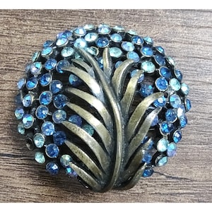 Vintage Karu Arke Austria Blue Rhinestone Chain Dangle Brooch Vintage KARU ARKE INC Signed Blue AB & Clear Crystal  main image 3