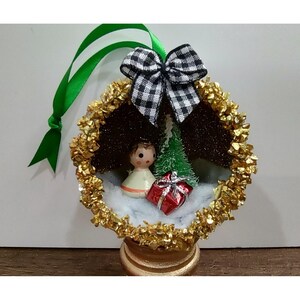 Adorno navideño de ángel hecho a mano estilo vintage, pieza única, irrompible, diorama, escena O7