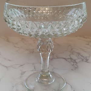 Vintage Clear Glass Compote Pedestal Candy Dish Diamond Point Pattern