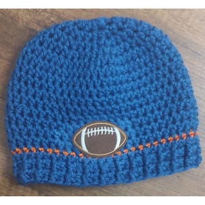 Handmade Crochet Football Patch Baby Hat Chicago Bears Broncos Size 3m+ H20