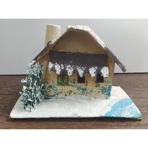 Árbol de cepillo de botella de la iglesia de la casa Putz de Navidad de MCM Ventanas de litopano turquesa