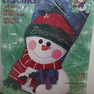 Rare JUMBO Christmas Stocking Bucilla SNOWMAN Felt Applique Craft Kit 84381 A6