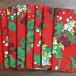 Juego de 8 servilletas de tela para cena con diseño floral rojo, Navidad, fiestas, acebo, bayas, 16 x 16 A16