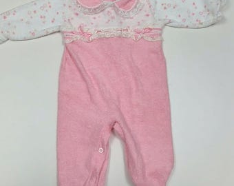 VTG Baby Terry Sleeper Footed Pajamas Baby Size 0-3 Month Terry Cloth Heart B12