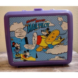 Vintage Aladdin Brand Mickey Mouse Mail Pilot Lunch Box and Thermos 276