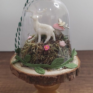 Handmade Dome Cloche Diorama Christmas Ornament Deer Mushroom Fairy Garden A5