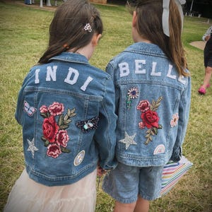 Hand Sewn Personalised Kids Denim Jacket (Washable!) Signature Red Rose