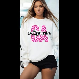 California Checkered Logo Sweatshirt - Customize the Image color to any color. Cali Shirt Design, Gilden, Beach, West Coast, Cali, Beach