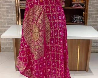 Bandhani Reine Gaji Seide echte Handarbeit Designer Dupatta Punjabi Kleid Chunni 2.50 mtr