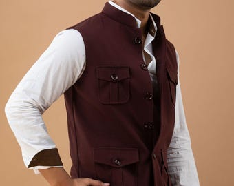 Wine Nehru-jas • Etnisch-modern herenvest, gelaagdheidsjack