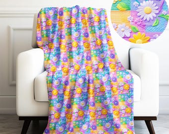 3d Spring Flowers Patchwork Quilted Print Velveteen Plush Blanket 3 Sizes