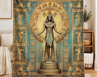 Egyptian Goddess Velveteen Blanket, Ancient Egypt Throw, Pharaoh Decor, Egyptian Mythology Gift