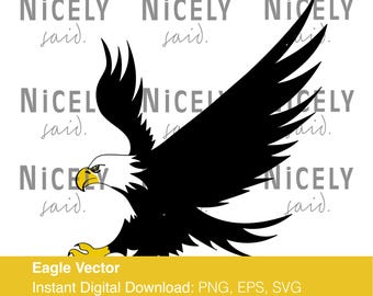 Bald Eagle Flying Vector Digital Download | SVG, PNG, EPS Files Cricut, Bird Illustration