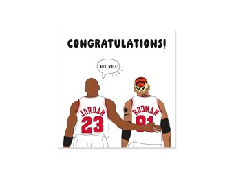Basketball Congratulations card for him : MJ & Rodman Sports Fan